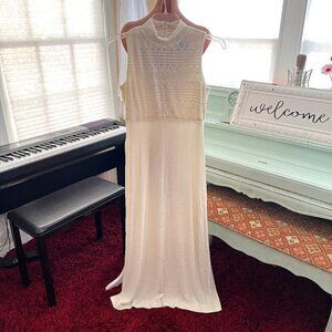 Vtg Citi Dress Maxi Dress Lace Crochet Top boho Hippie sz 8 off white